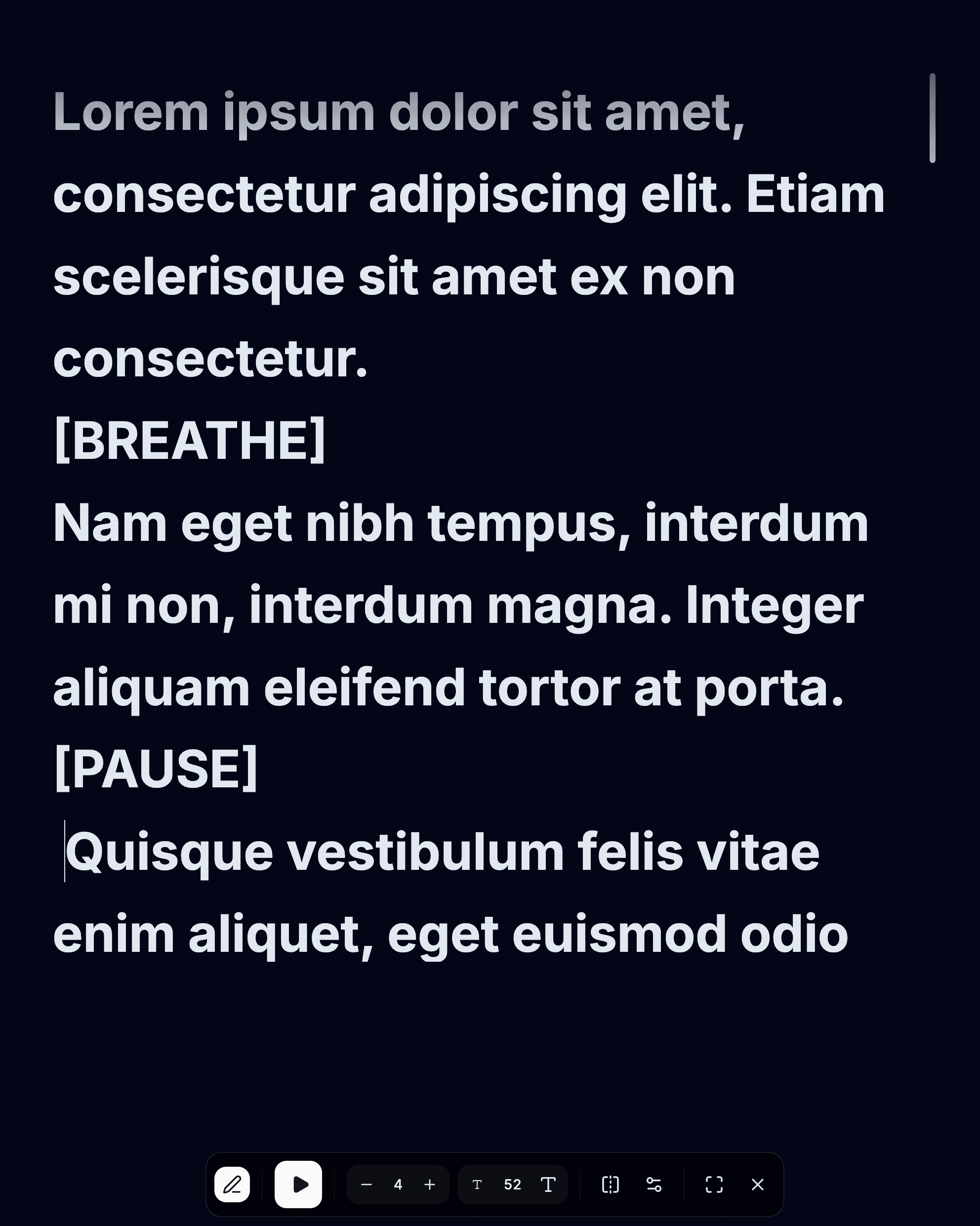 BlaBla editor: paste your speech, adjust settings, hit Present