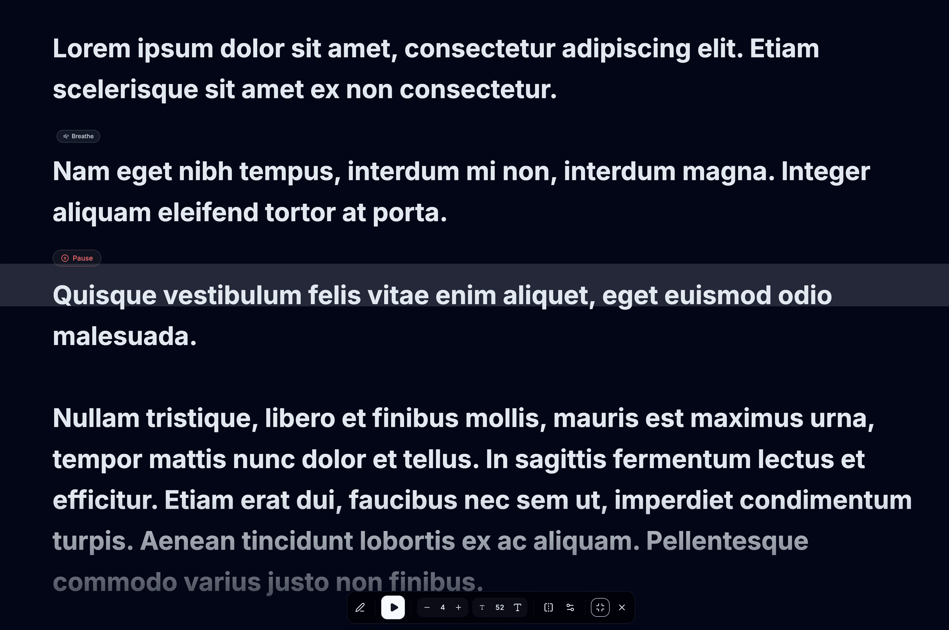 Fullscreen teleprompter with scrolling text